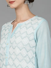 Women Blue Poly Silk Embroidered Straight Kurta Sharara Set With Dupatta-PKSKD1402A